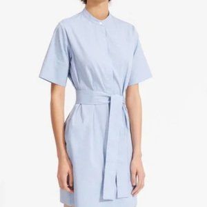 Everlane Cotton Collarless Belted Shirtdress in Oxford Blue, size XS
